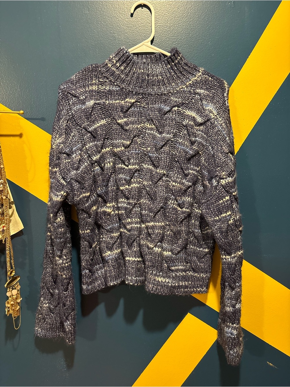 A.N.A. A New Approach Heather Blue Mock Neck Bell Sleeve Sweater EUC
